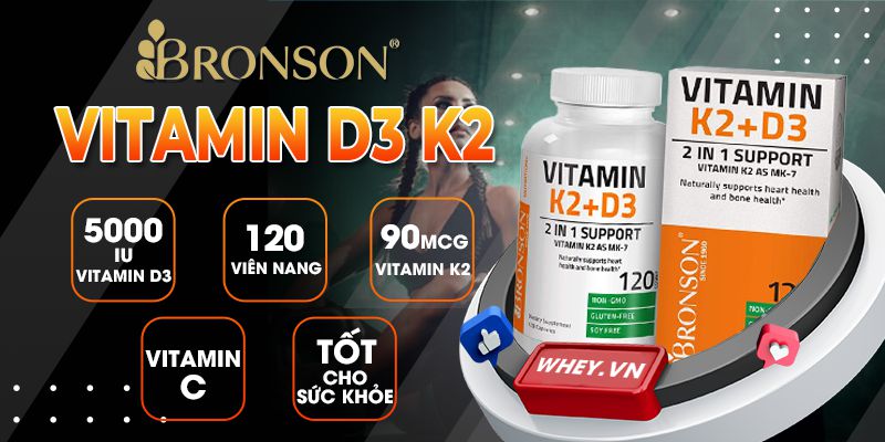 Bronson Vitamin K2 + D3 (120 viên), hiệu quả trong gia tăng hiệu suất tập luyện. Phòng ngừa bệnh lý liên quan đến xương khớp.