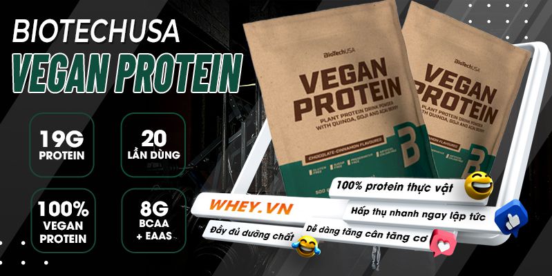 Vegan Protein BiotechUSA 1.1Lbs- thành phần Protein hoàn toàn từ thực vật từ quả Goji , quả Acai Berry và hạt Quinoa 3 loại quả có giá trị dinh dưỡng cao....