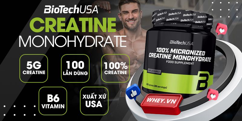 Biotech Creatine Monohydrate 300g hỗ trợ tăng cường kích cỡ của cơ bắp, sức mạnh, sức bền hiệu quả. Sản phẩm nhập khẩu giá rẻ chính hãng tốt nhất Hà Nội TpHCM